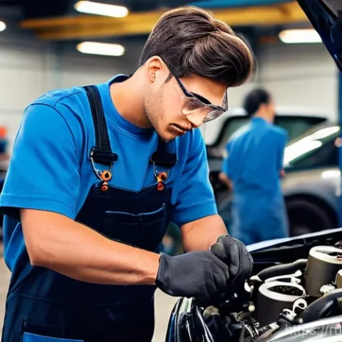 Home 27 자동차정비 실기시험 불합격 원인 분석 - **Prompt 1: Hands-On Engine Repair**
"A realistic, highly detailed photo of a young, focused mal...