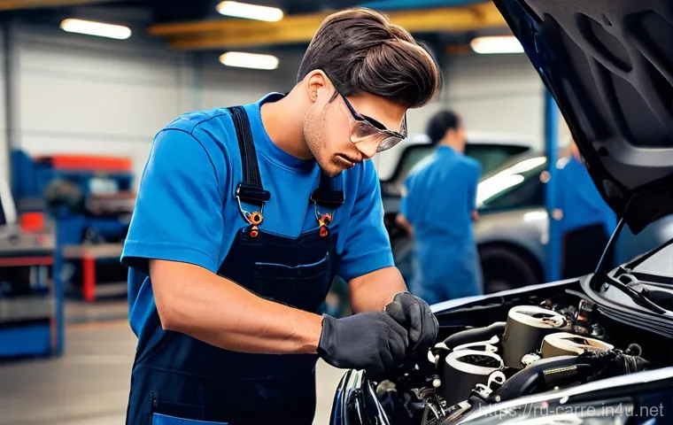 자동차정비 실기시험 불합격 원인 분석 - **Prompt 1: Hands-On Engine Repair**
    "A realistic, highly detailed photo of a young, focused mal...