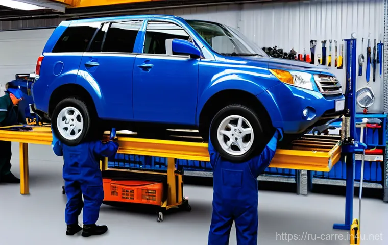 자동차정비 실기시험 불합격 원인 분석 - **Prompt 2: Advanced Diagnostics of a Modern Vehicle**
    "A medium shot, realistic photo of a skil...