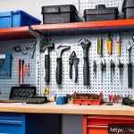 Home 20 자동차정비 실기시험 팁과 유의사항 - A highly organized automotive workshop workspace for a practical car repair exam, featuring a clean ...