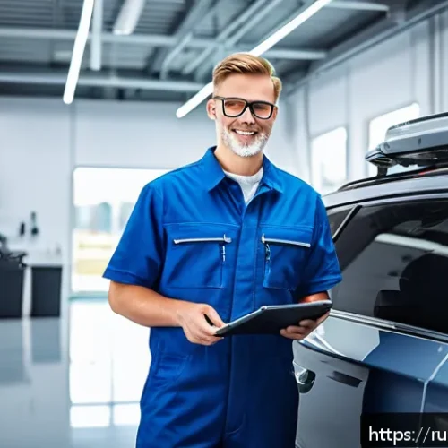 Home 31 자동차정비기사와 자동차기능사 차이점 - A professional automotive technician in a modern dealership workshop, wearing clean work overalls an...