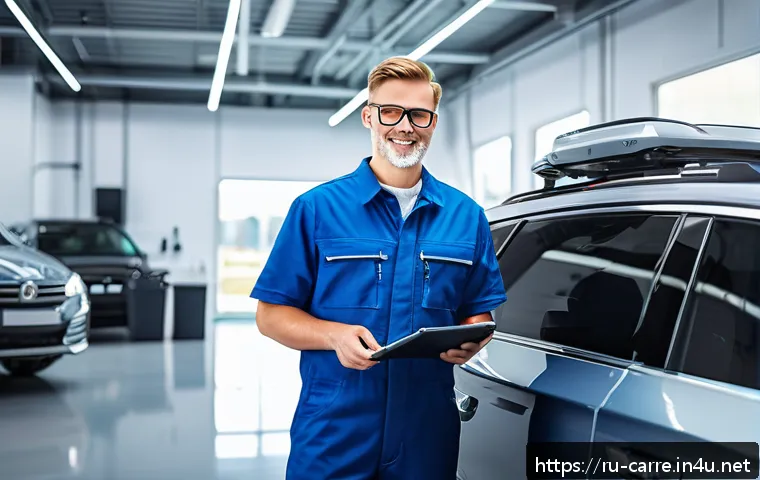 자동차정비기사와 자동차기능사 차이점 - A professional automotive technician in a modern dealership workshop, wearing clean work overalls an...