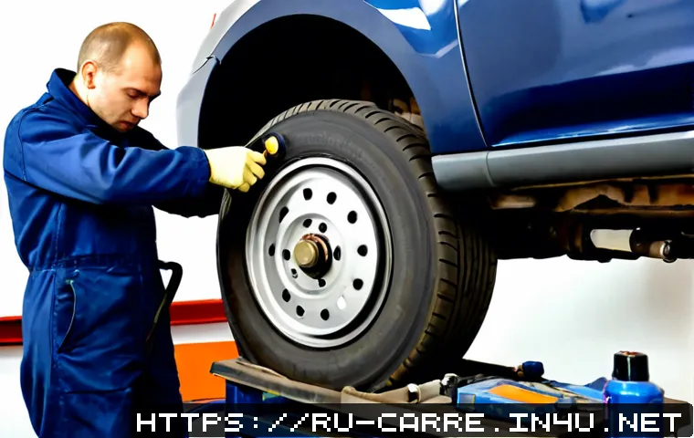 Home 17 자동차정비 실무 사례 브레이크 문제 진단 - Photorealistic automotive repair workshop in Russia, experienced mechanic in clean navy coveralls di...